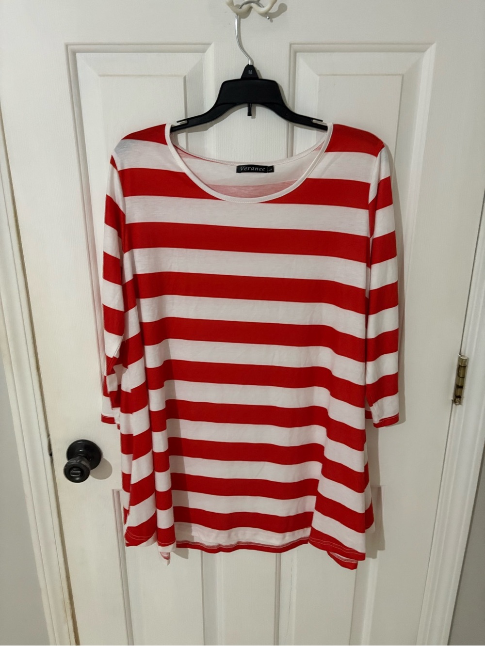 Red and White Striped Women’s Scoop Neck Top Costume Sz Lg